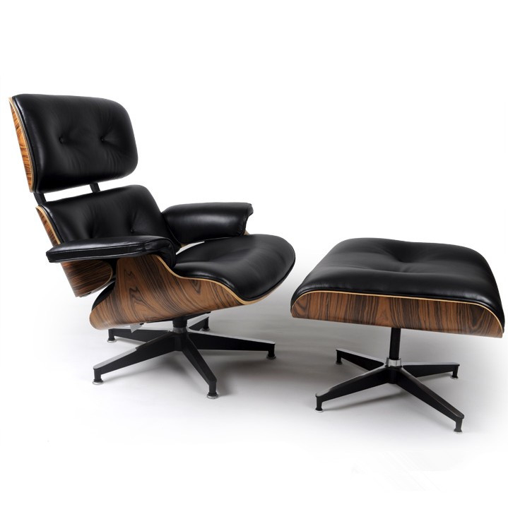 Palisander Wood Eames Style Lounge Chair Ottoman Premium Top Grain